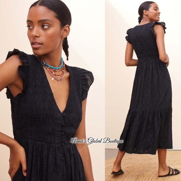 NWT, Anthropologie Embroidered Ruffled Smocked Midi Dress - Picture 7 of 16